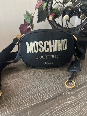 Moschino Black and Gold Logo Crossbody Belt Bag